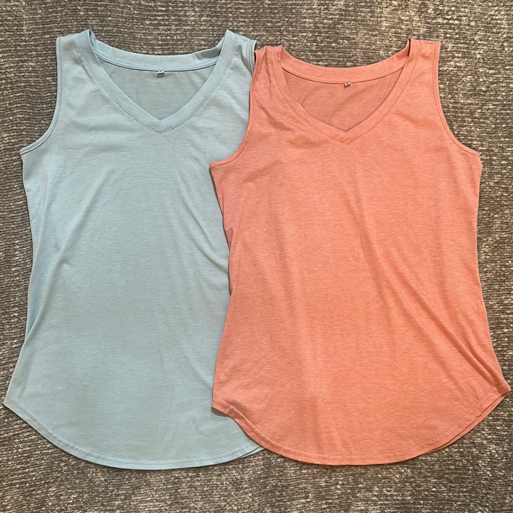 NWOT Women's Sleeveless V-Neck Tank Tops baby blue & coral pink size SM